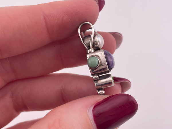 sterling silver multi-gemstone pendant