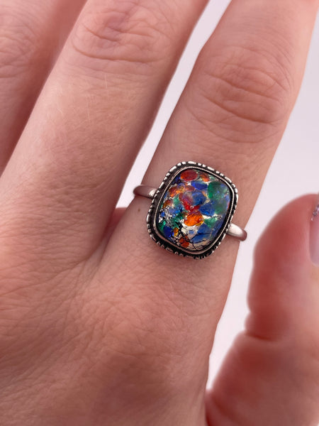 size 8.75 sterling silver foil glass ring