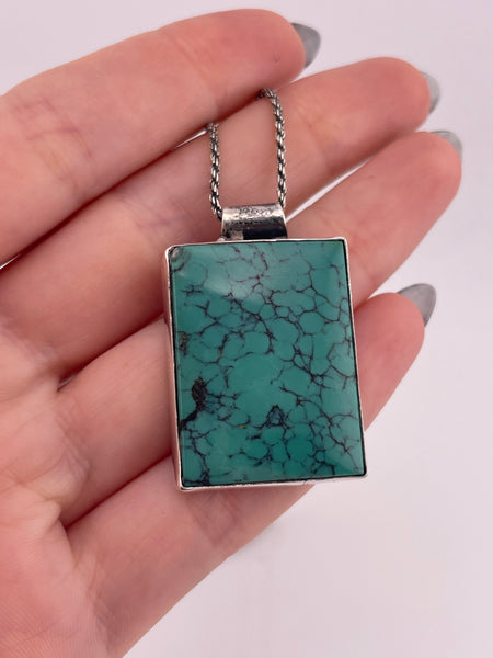 sterling silver 20" rope chain turquoise necklace ***Chipped Stone***