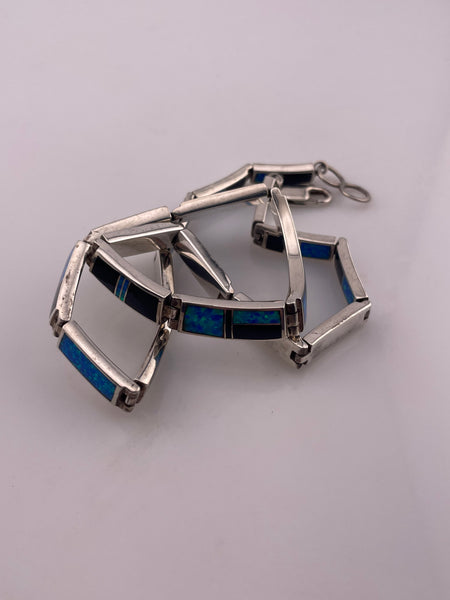 sterling silver 16-3/4" lab opal black jade collar necklace