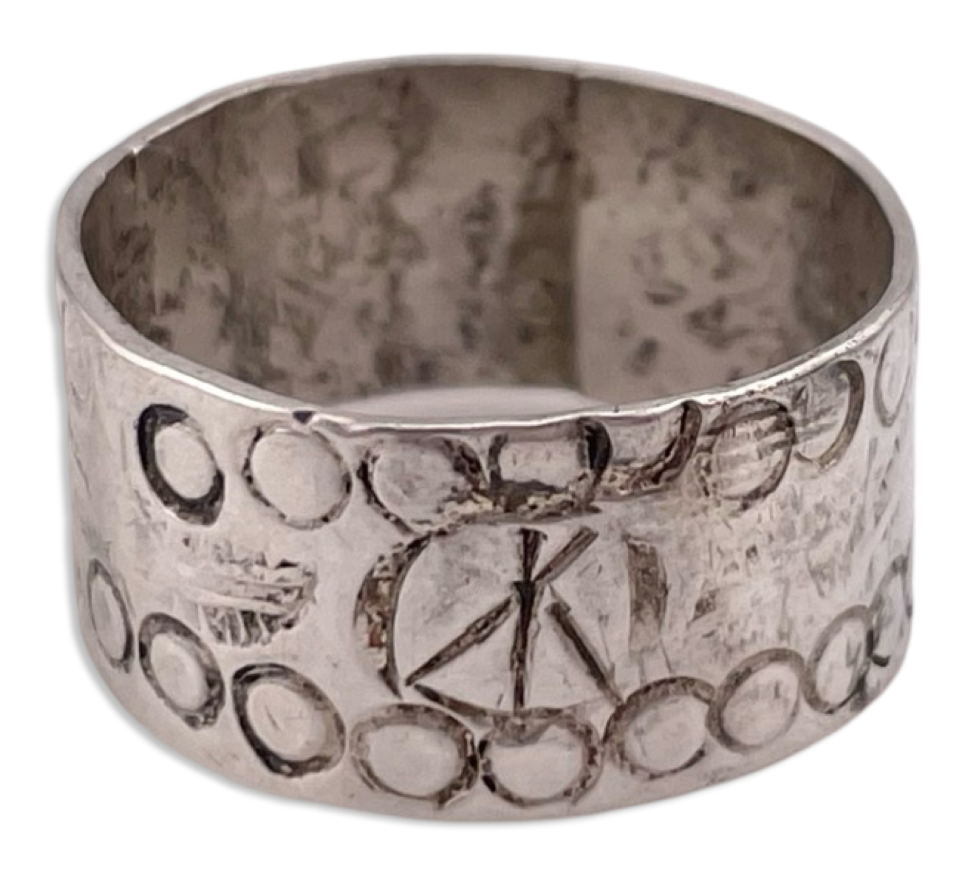 size 8.75 sterling silver stamped design wide band ring