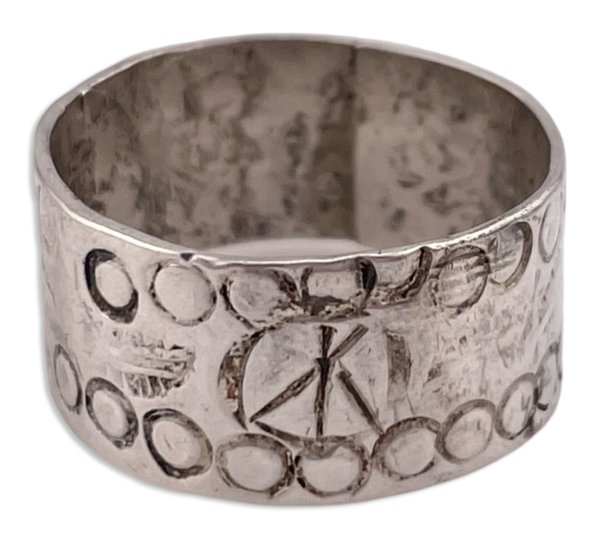 size 8.75 sterling silver stamped design wide band ring