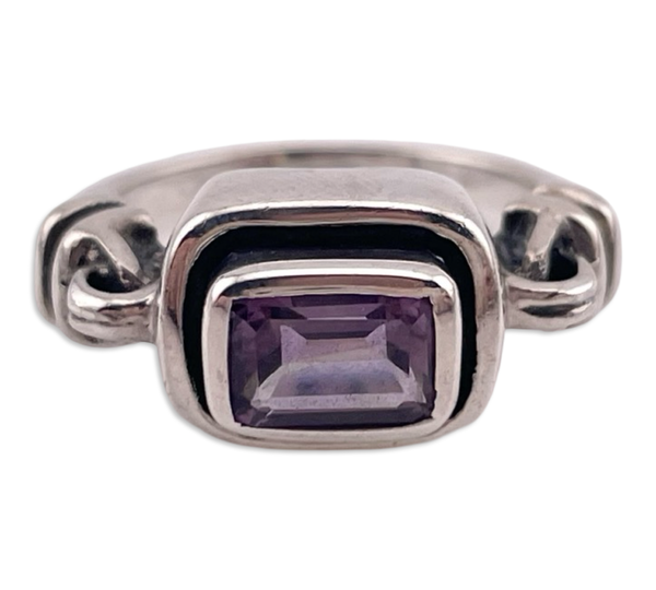 size 6.25 sterling silver Silpada faceted amethyst east west rectangle ring