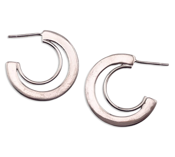 rhodium plated sterling silver partial hoop post earrings