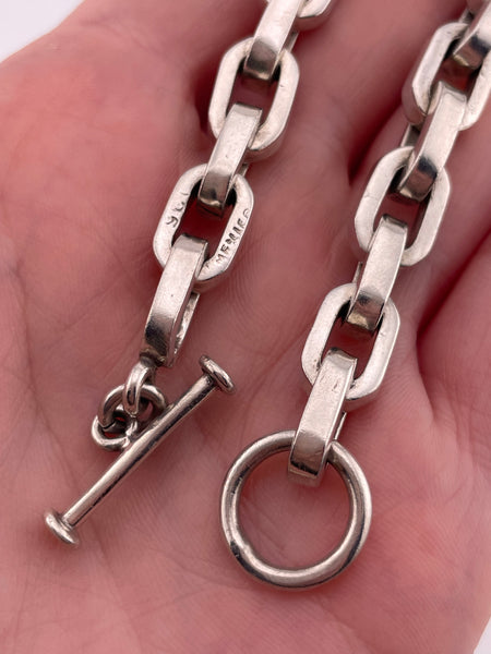 sterling silver heavy Mexican chunky paperclip chain link toggle clasp bracelet