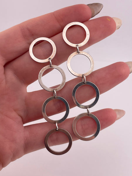 sterling silver 2-7/8" circles post dangle earrings