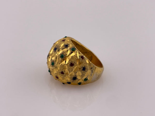 size 6.75 sterling silver gold plated colorful dots ring