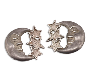 sterling silver man in the crescent moon stars matte finish clip-on earrings