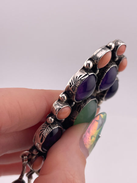 sterling silver large multi-gemstone pendant