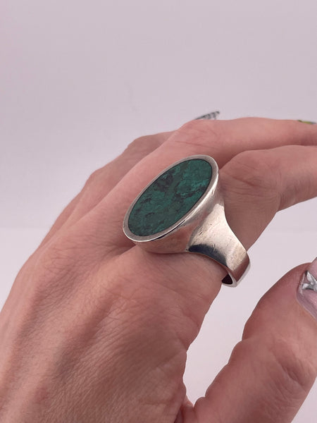 size 9.75 sterling silver chunky flat chrysocolla ring