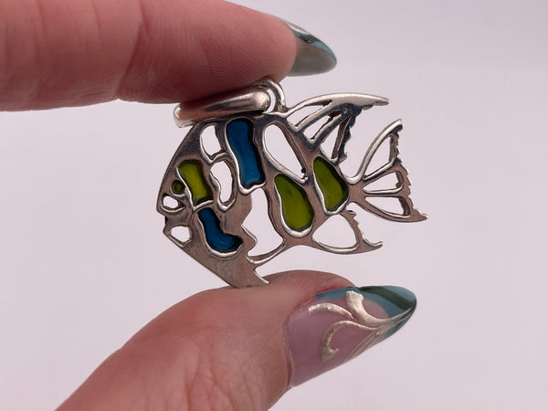 sterling silver resin fish pendant