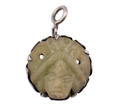 sterling silver Mexican carved stone face pendant