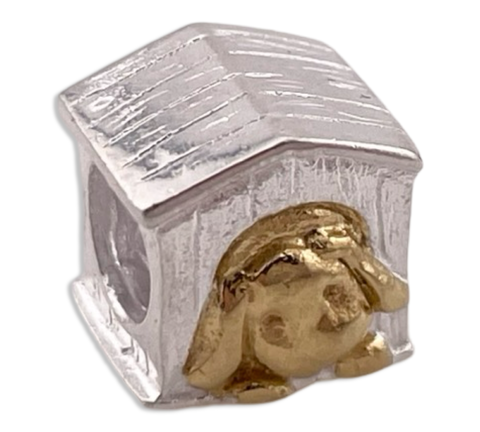 sterling silver doghouse gold wash detail bead charm pendant