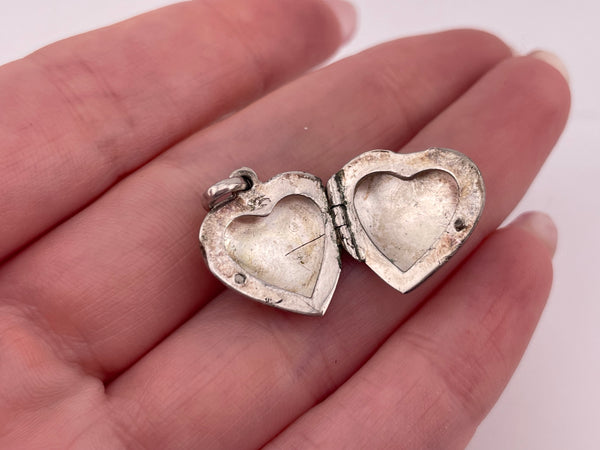 sterling silver etched heart shape locket pendant