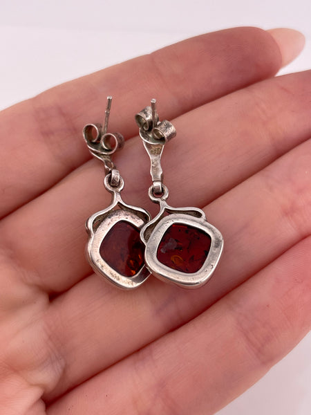sterling silver amber post dangle earrings