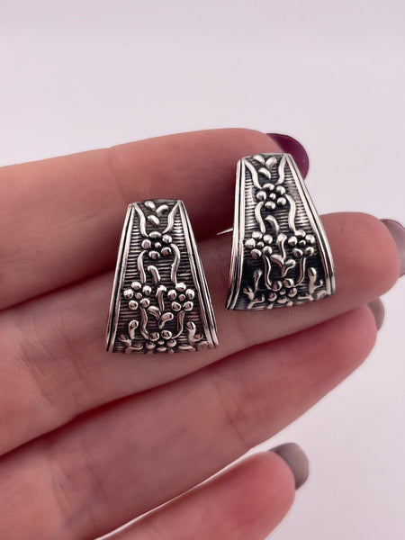 sterling silver pressed flower curved post earrings
