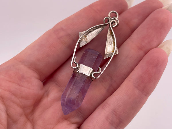 sterling silver amethyst crystal point pendant