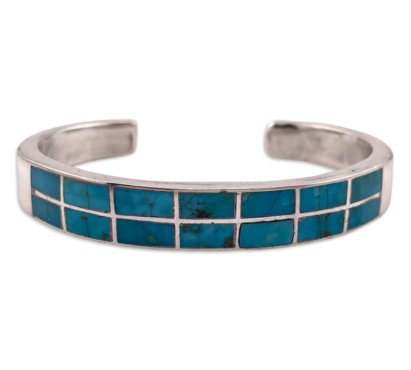 sterling silver turquoise inlay cuff bracelet