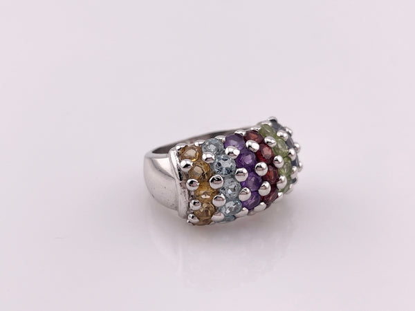 size 6 sterling silver faceted multi-gemstone ring