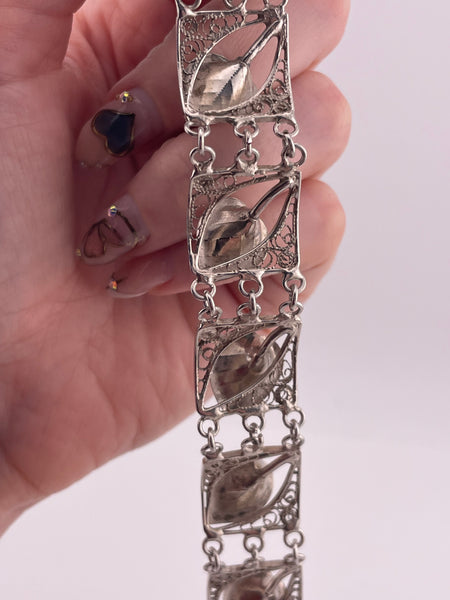 sterling silver 7" calla lily flower link bracelet