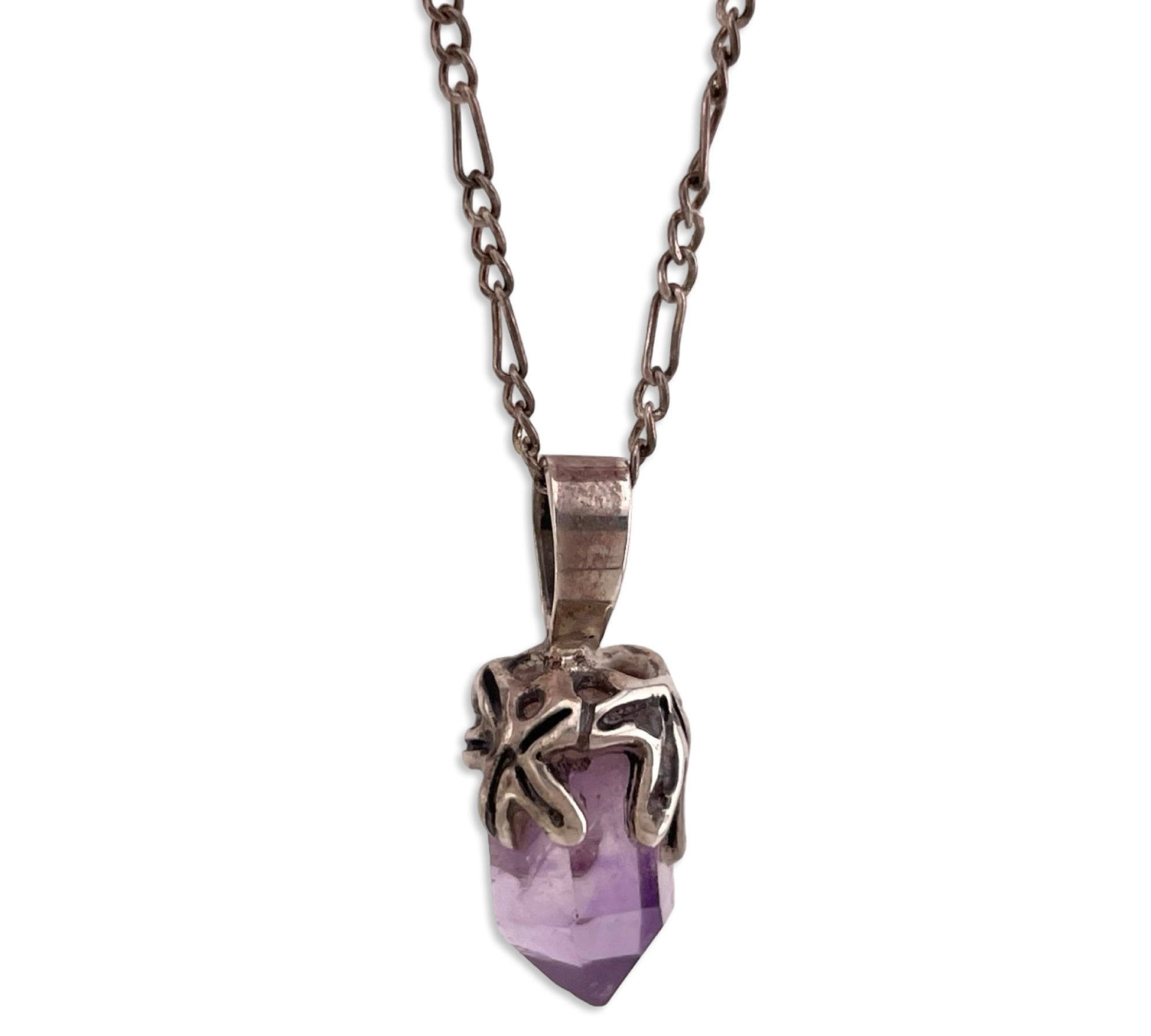sterling silver small amethyst crystal point pendant necklace