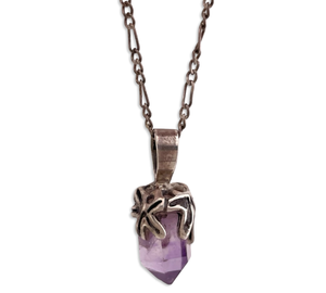 sterling silver small amethyst crystal point pendant necklace
