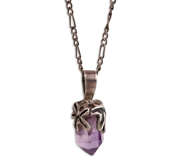sterling silver small amethyst crystal point pendant necklace