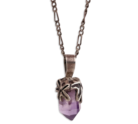 sterling silver small amethyst crystal point pendant necklace