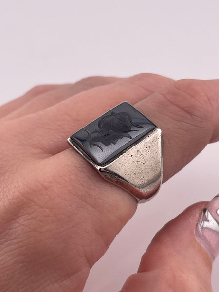 size 8 sterling silver hematite knight intaglio rectangle ring