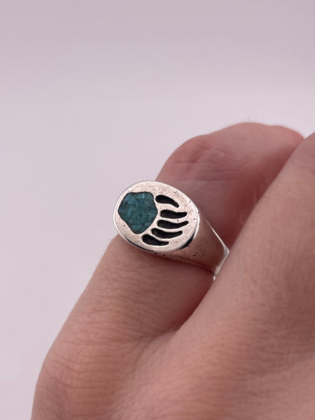 size 4 sterling silver bear paw crushed turquoise ring