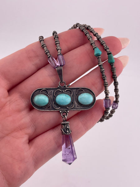 sterling silver amethyst & turquoise necklace