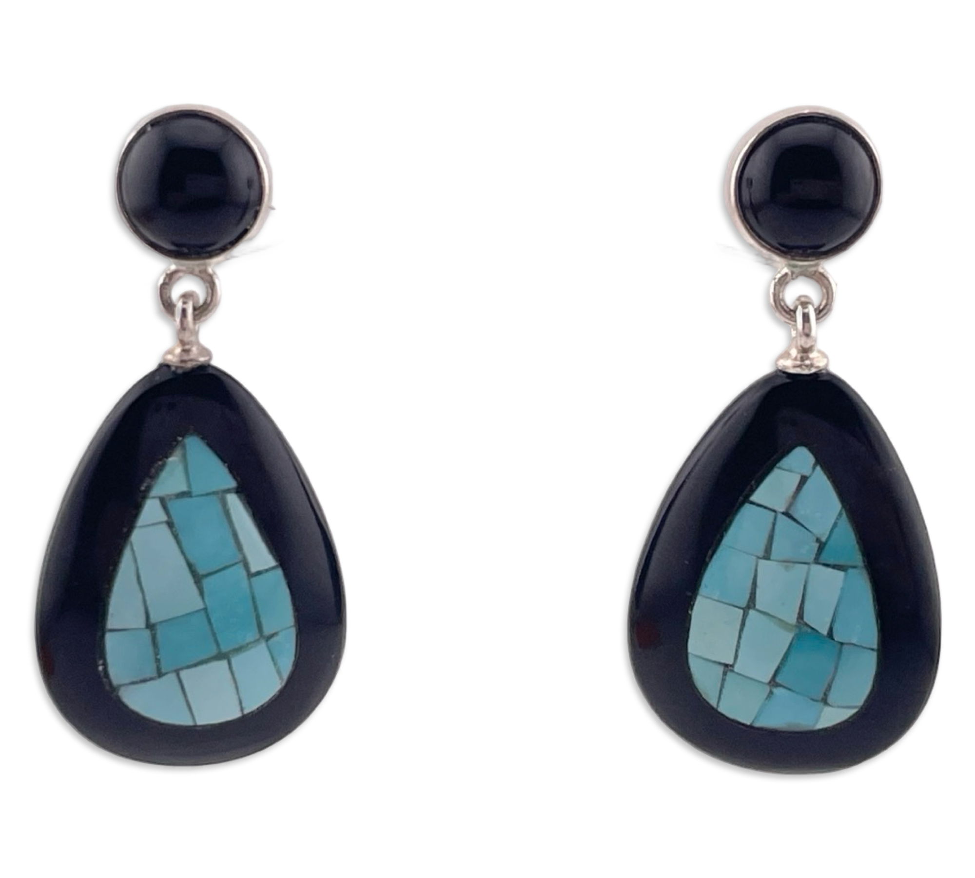 sterling silver onyx mosaic turquoise post earrings