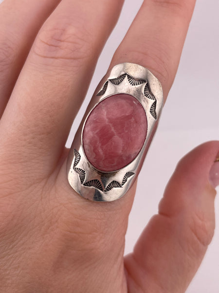 size 9.25 sterling silver Carol Felley large rhodochrosite saddle ring