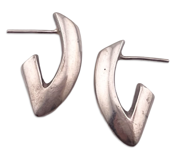 sterling silver chunky stoneless J shaped post earrings