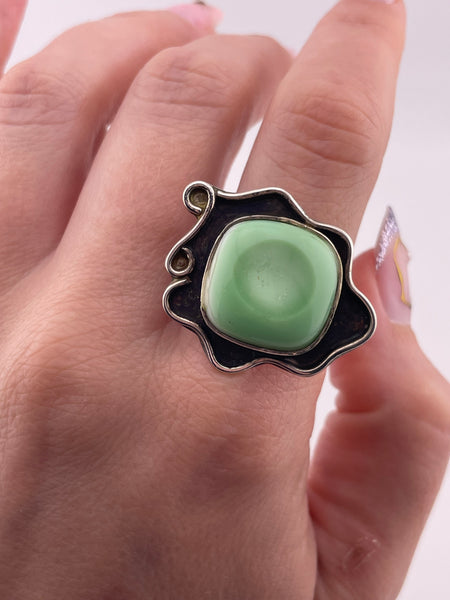 size 9 sterling silver green glass adjustable band ring