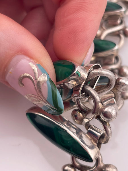 sterling silver 17 1/2" Mexican synthetic malachite collar necklace