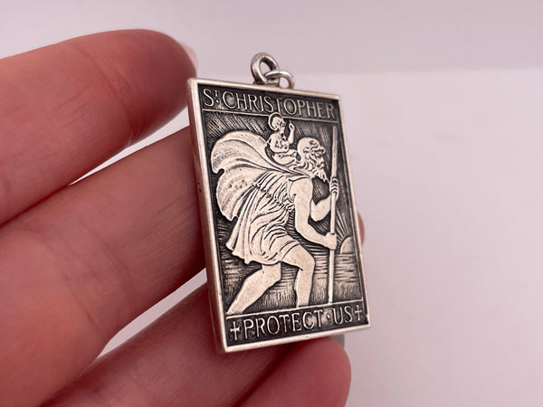 sterling silver St. Christopher Protect Us pendant
