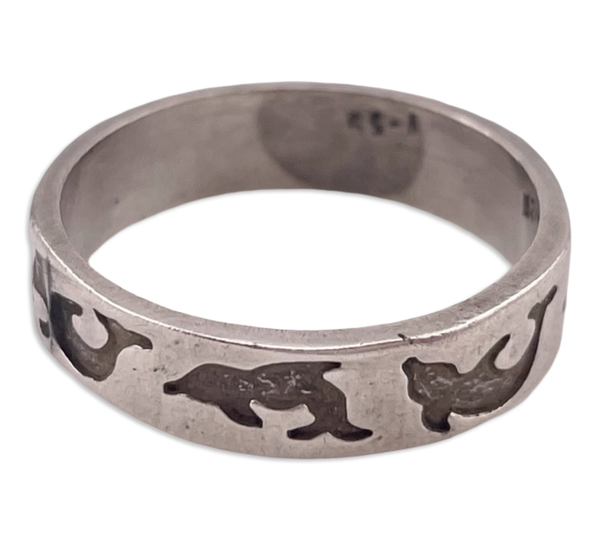 size 9.75 sterling silver dolphin band ring
