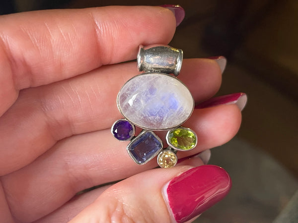 sterling silver rainbow moonstone amethyst iolite citrine peridot pendant