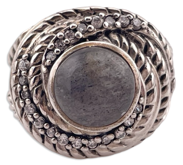 size 9.25 sterling silver labradorite rhinestone ring