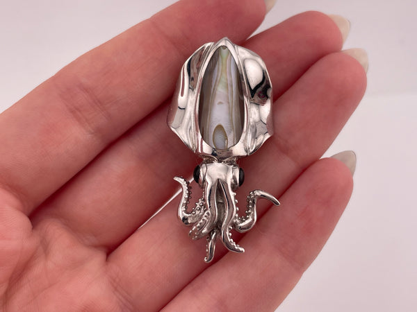 sterling silver Kovel mother of pearl squid pendant brooch