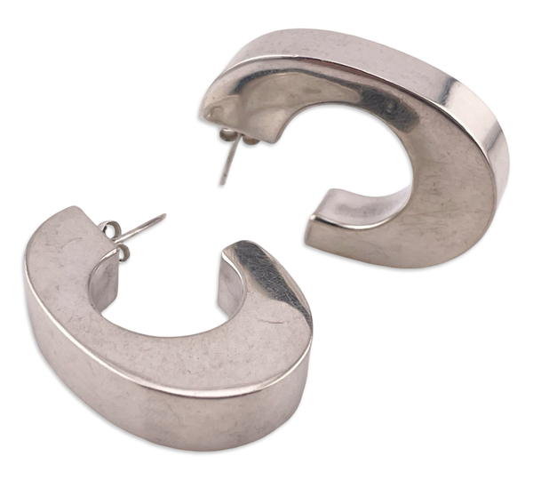 sterling silver chunky stoneless C shaped hoop post earrings