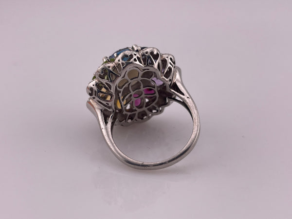 size 9.25 sterling silver faced multi-gemstone druzy doublet heart design ring