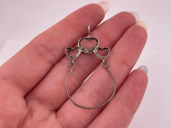 sterling silver three hearts charm holder pendant ***AS IS***