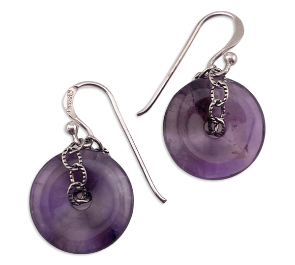 sterling silver Barse amethyst doughnut chain hook dangle earrings