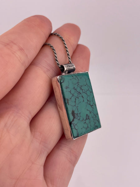 sterling silver 20" rope chain turquoise necklace ***Chipped Stone***