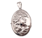 sterling silver woman profile locket pendant