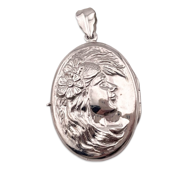 sterling silver woman profile locket pendant
