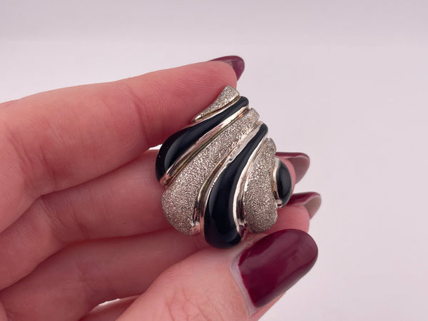 sterling silver textured black enamel paint pendant