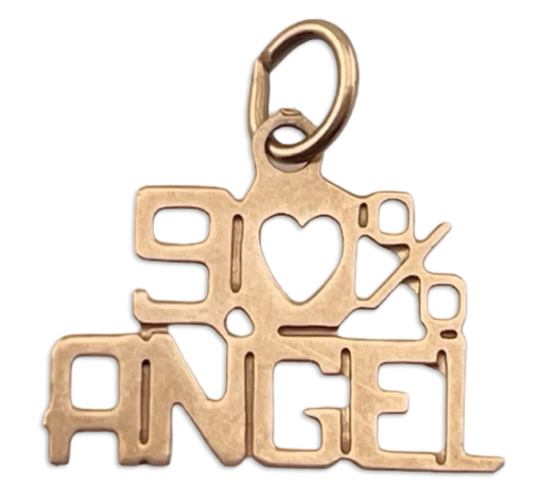 14k yellow gold '90% angel' charm pendant